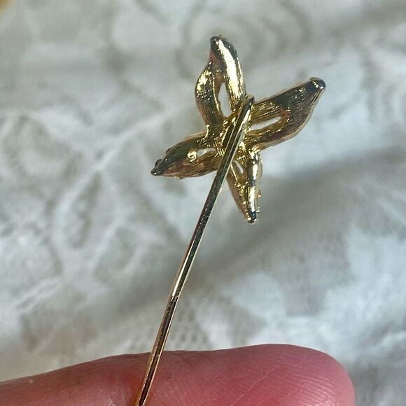 Vintage Butterfly Stick Pin Gold Tone with Embedded Rhinestones - Picture 3 of 4
